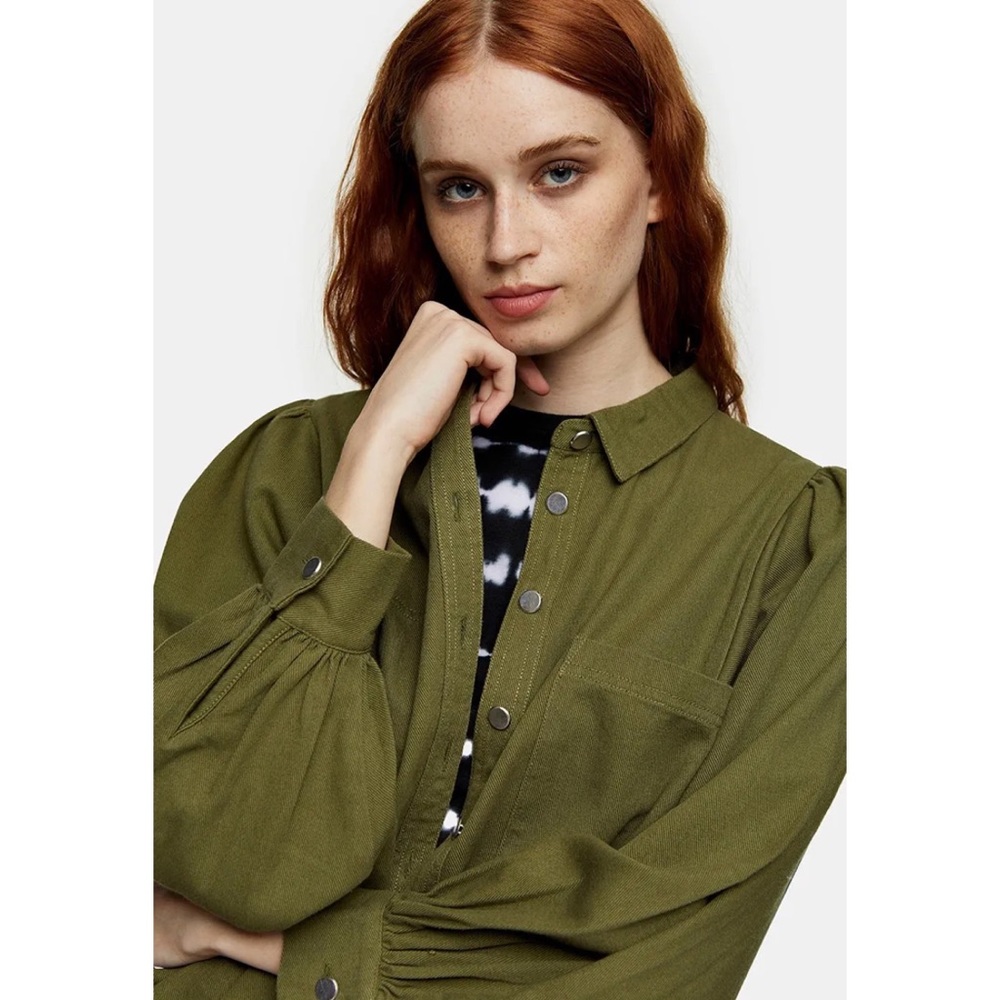 NEW Topshop Olive Green Oversized Relaxed Fit Button Up Canvas Shirt Shacket 10 - Picture 2 of 11